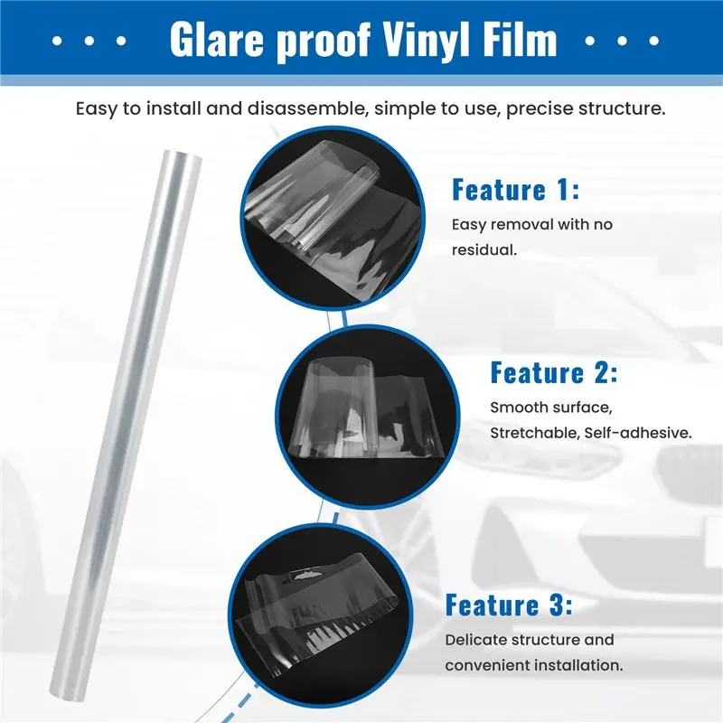 12"X48" Clear Protective Vinyl Film Tint Headlight Taillight Fog Wrap-A02G view 5