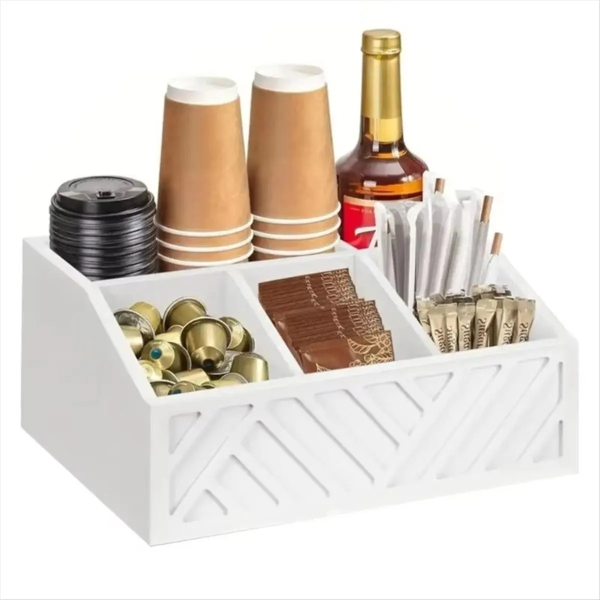 COFA Coffee Bar Organizer Wooden Tea Condiment Storage Divided Storage Box Coffee Bar Accessories for Restaurant Dormitory