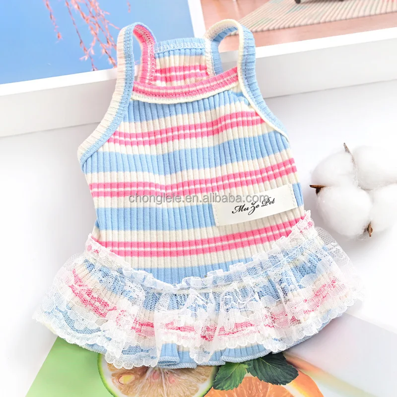 Wholesale pet  and  thin striped pet cat small dog dog clothes Princess skirt for Pamebi bear teddy skirt