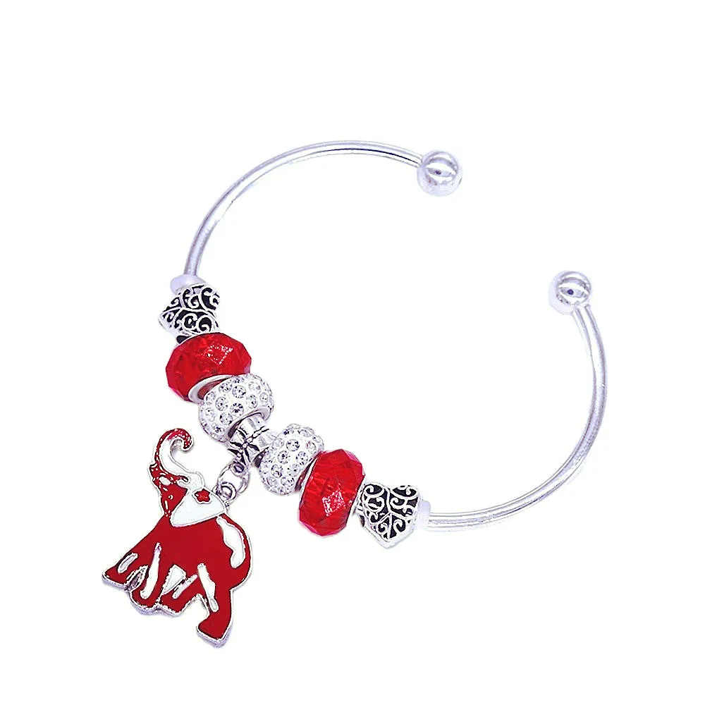 Custom Society Jewelry Red White Enamel Color Elephant Charms Sorority Delta Label Bangles For Women