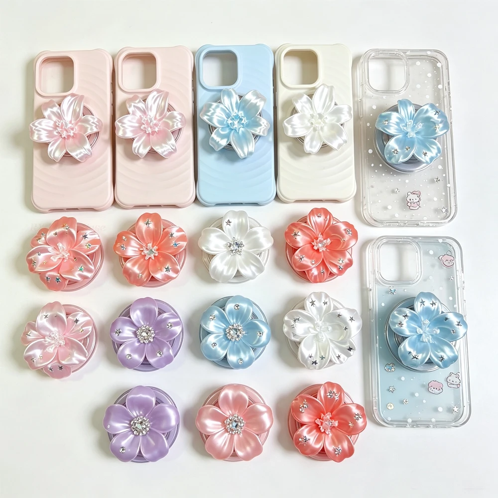 Crystal Flower Phone Holder Magnetic Stand Expanding Stand Finger Grips Griptok Sockets Holders Ins Flowers Stable for MagSafe