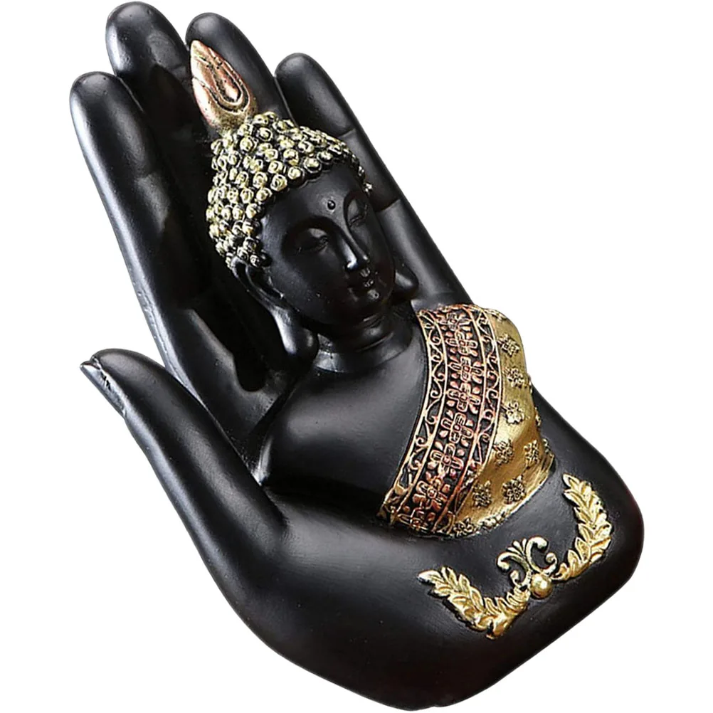 Resin Meditating Buddha in Hand Desktop Decor Oriental Sculpture for Living Room Tranquility