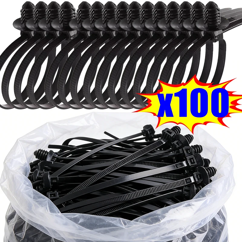 1-100PCS Car Universal Nylon Cable Ties Threaded Head Automotive Wire Management Straps Self Locking Fasteners Vehicle Organizer