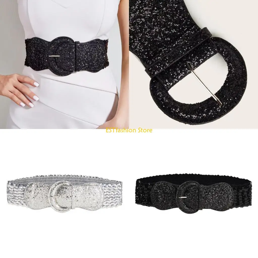 y5gc-伸縮性ウエストチェーン美しいグリッターベルト女性プロム宴会クラブパーティー