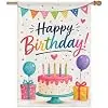 Cake Garden Flag 28x40 Inch Candles Balloons Gifts Bunting and Confetti Graphic Illustration Style on White Backdrop Polyest llz