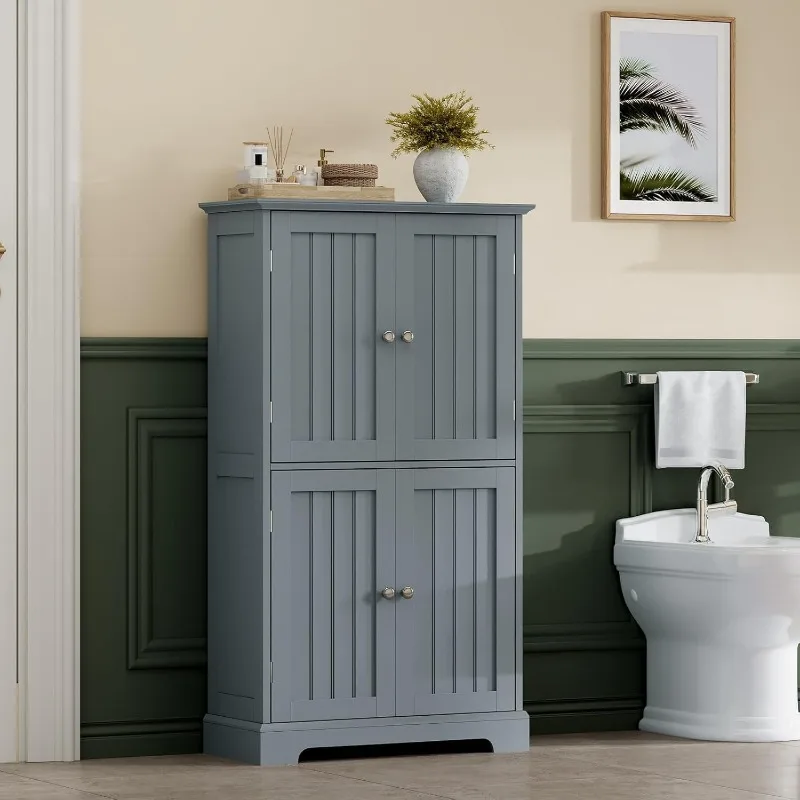 

Bathroom Floor Cabinet, Modern Bathroom Storage Cabinet With 4 Doors And Adjustable Shelves, Freestanding Cupboard For