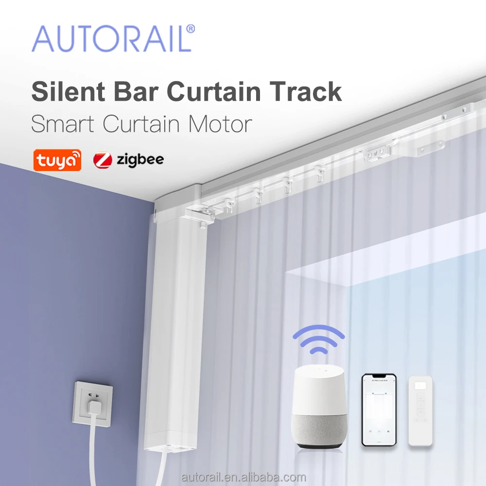 Smart Home Automated Curtain Track Motorized Silent Curtain Track System With WiFi Motor