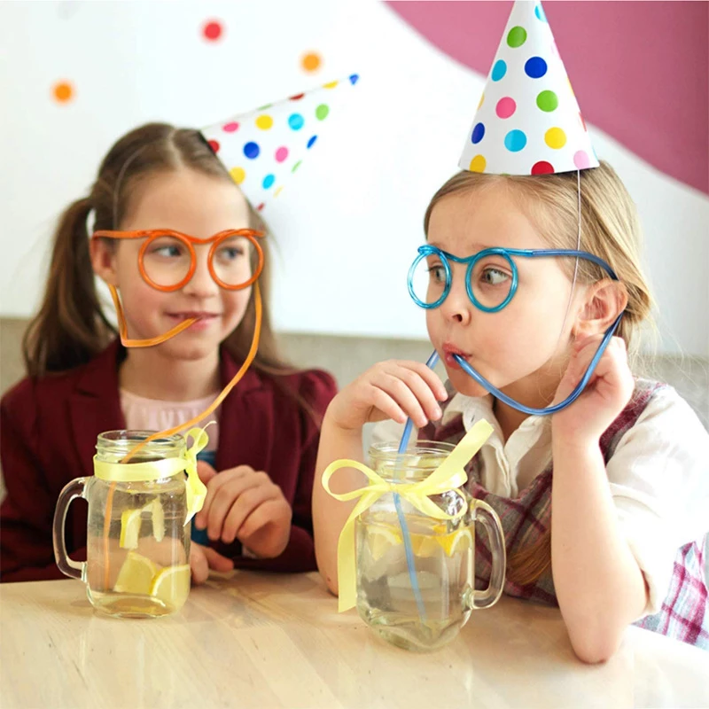 Fun Glasses Flexible Drinking Toys Creative Funny Soft Plastic Straw For Kids Birthday Party Toys  Children Baby Party Toys Gift