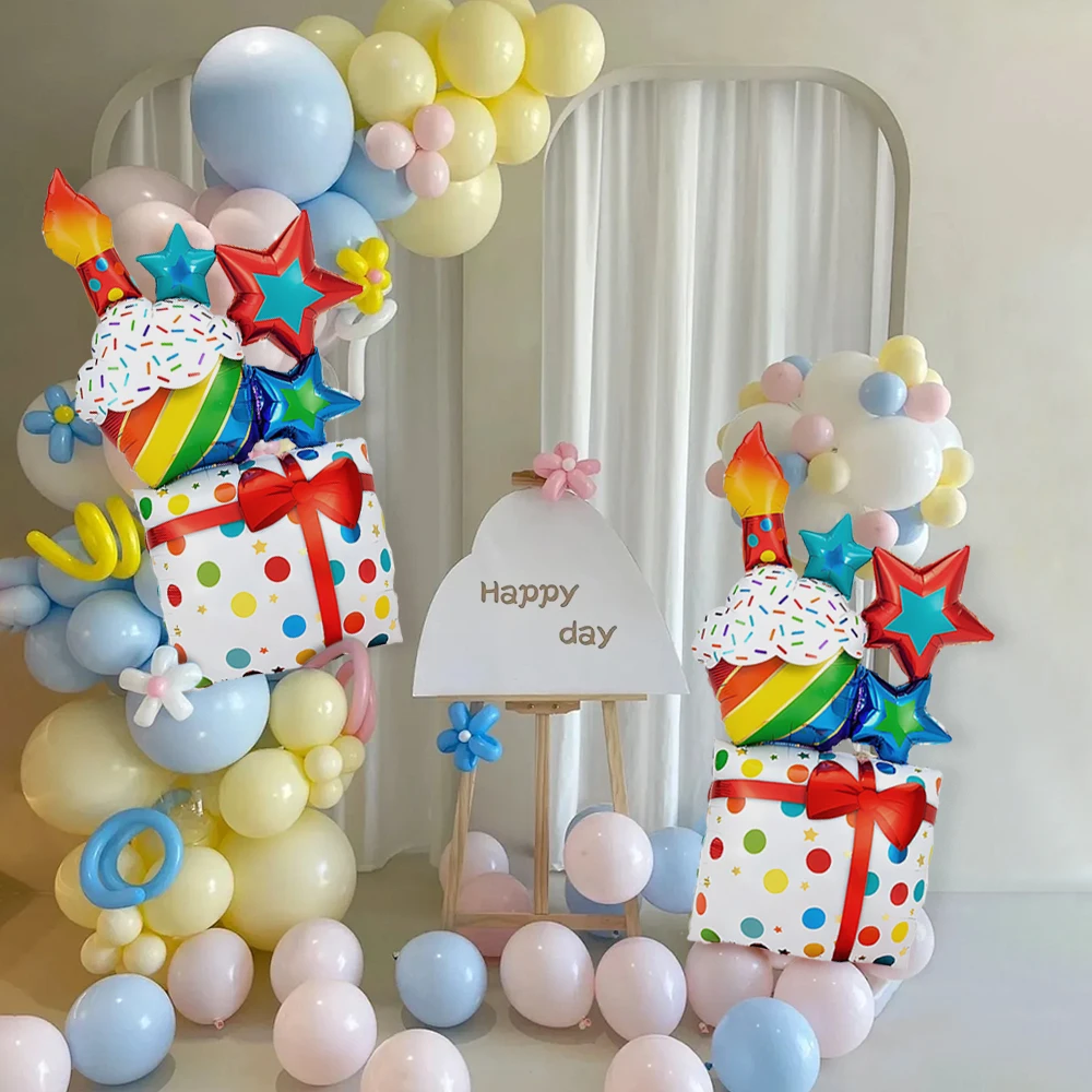 1 Piece Cake Gift Box Aluminum Foil Balloons Kidsren\'s Birthday Party Decoration, Happy Birthday Cake Decoration Balloons
