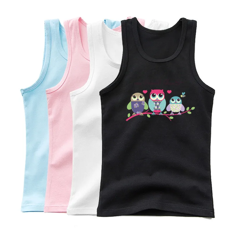 Cartoon Family Owl Printed Vest Kids Girls Summer Birthday Tank Top Kids Sleeveless T Shirt 3-14Year Children Party Clothes