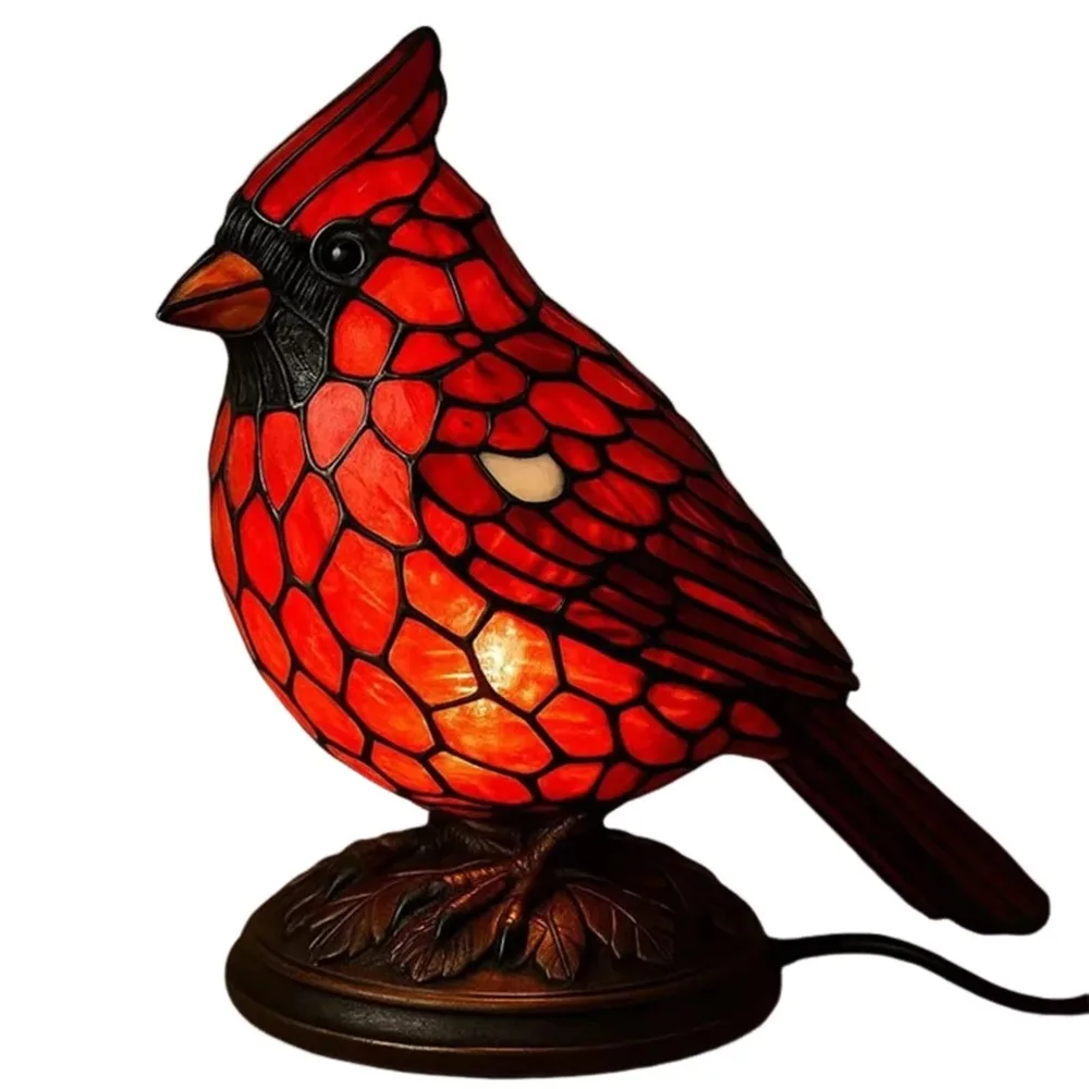 

Resin Red Bird Table Lamp Soft Glow Lighting Handmade Stained Glass Lamp Exquisite Unique Bird Desk Lamp Christmas Decor
