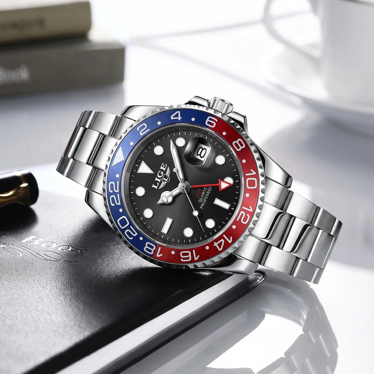 LIGE Quality Original GMT Men Clock Waterproof Luminous Date Luxury Man Watch Stainless Steel Quartz Men's Watches Male