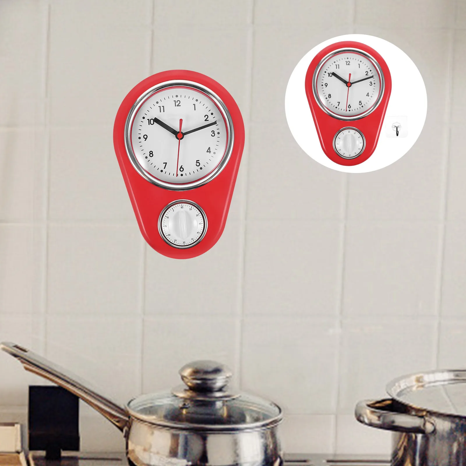 

1Pcs Kitchen Timer Creative Simple Wall-Mounted Cooking Timer for Home Use Modern Style No Required Red