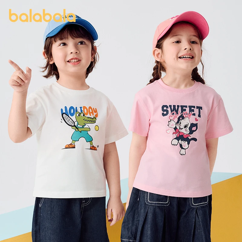 

Футболка с короткими рукавами Balabala для мальчиков и девочек, лето 2025 г., влагоотводящий быстросохнущий хлопковый топ для повседневной носки