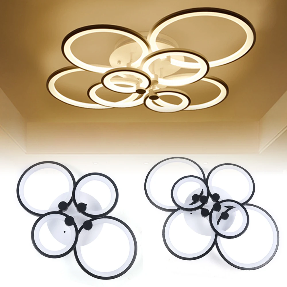 Ceiling Light Modern Chandelier LED Acrylic Ceiling Light w/Remote Control Flush Mount Lamp (4 Heads 60W Black)