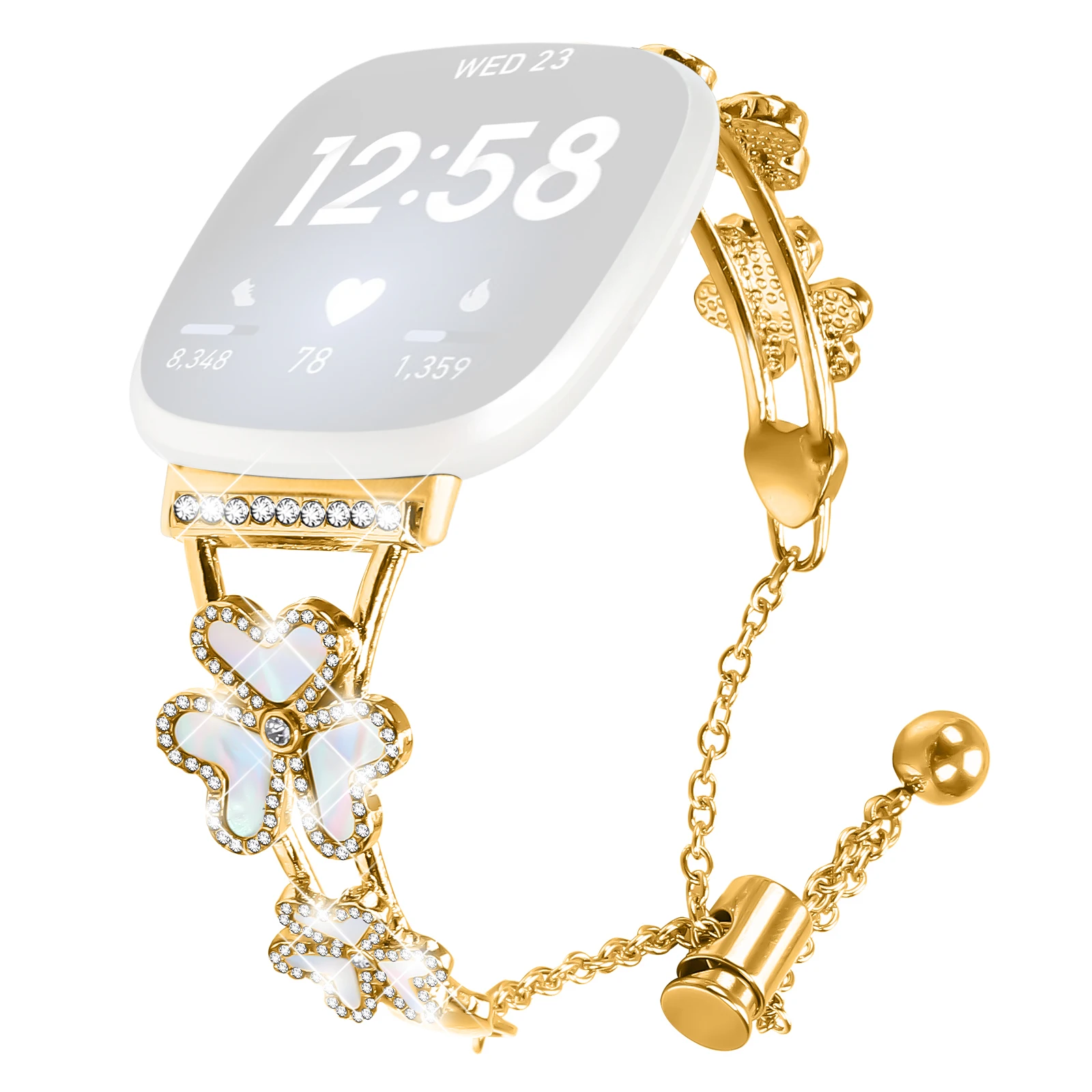 

Metal Band Heart Clover Decor For Fitbit Versa 3 / Sense Watch Bracelet Replacement - Gold