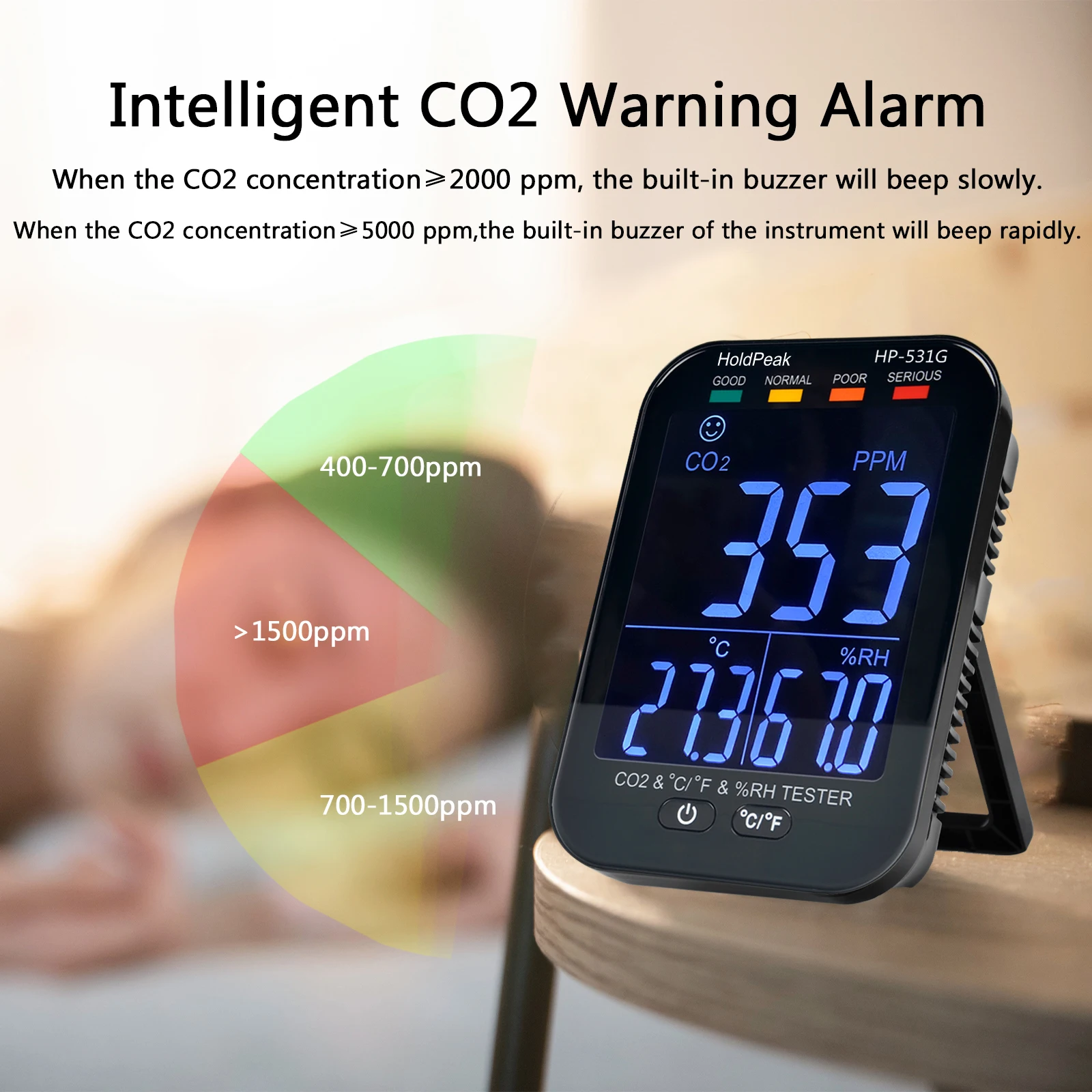 Lingkungan Udara Kualitas CO2, Suhu, dan Kelembapan Monitor Peralatan Rentang Pengukuran Dari 0 hingga 10000 ppm