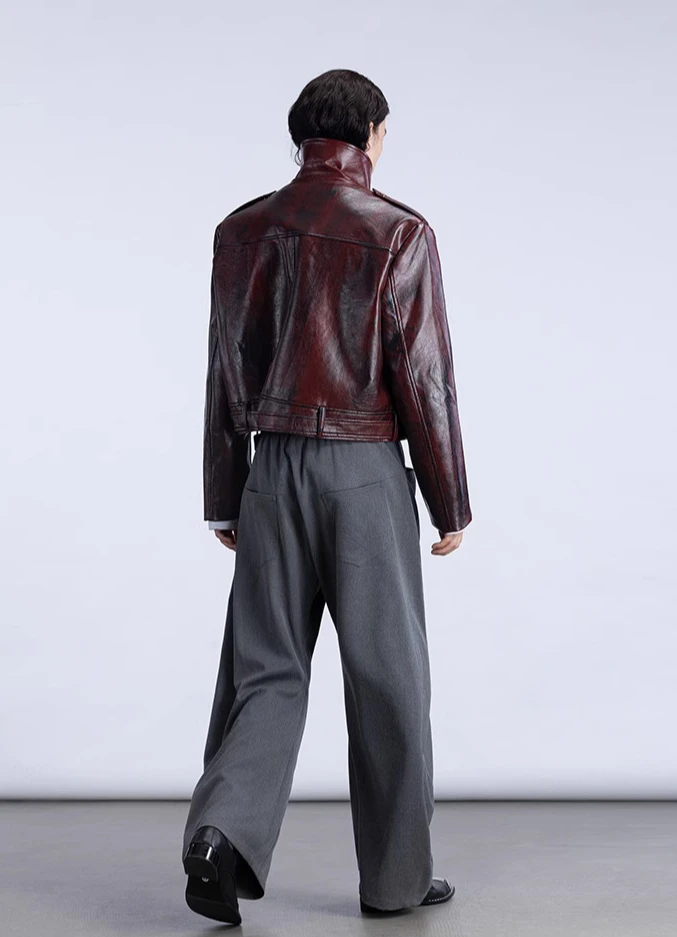 Men's 2025 Spring Autumn New Fashion Short Jackets Locomotive Leather Jacket Lapel Loose Zipper Long Sleeve Faux Leather Coats