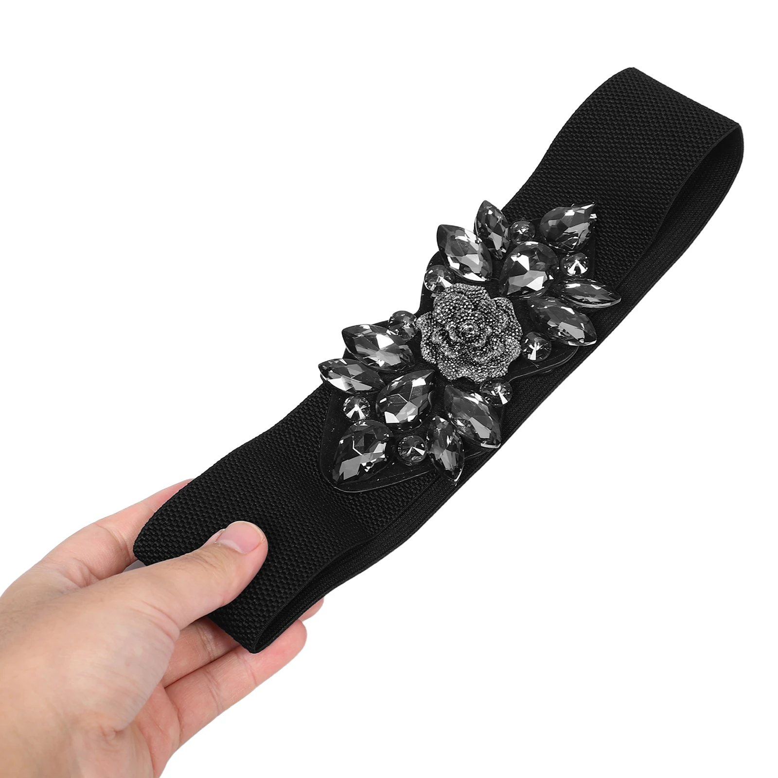 حزام خصر مرن من حجر الراين أسود عريض مشد حزام فستان مطاطي للارتداء الرسمي ملابس الحفلات فستان حجر الراين أحزمة واسعة