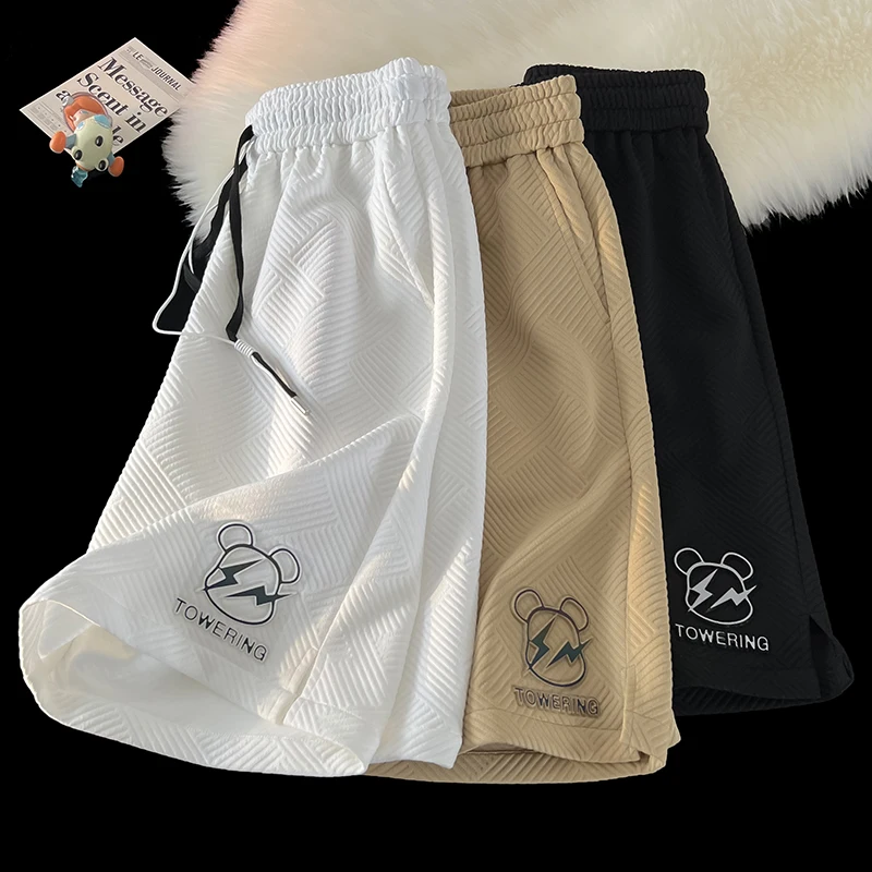 

Мужские шорты из ледяного шелка: летние, тонкие, свободные, прямого кроя, пляжные бриджи, повседневные спортивные брюки в американском стиле, модный бренд, ощущение прохлады