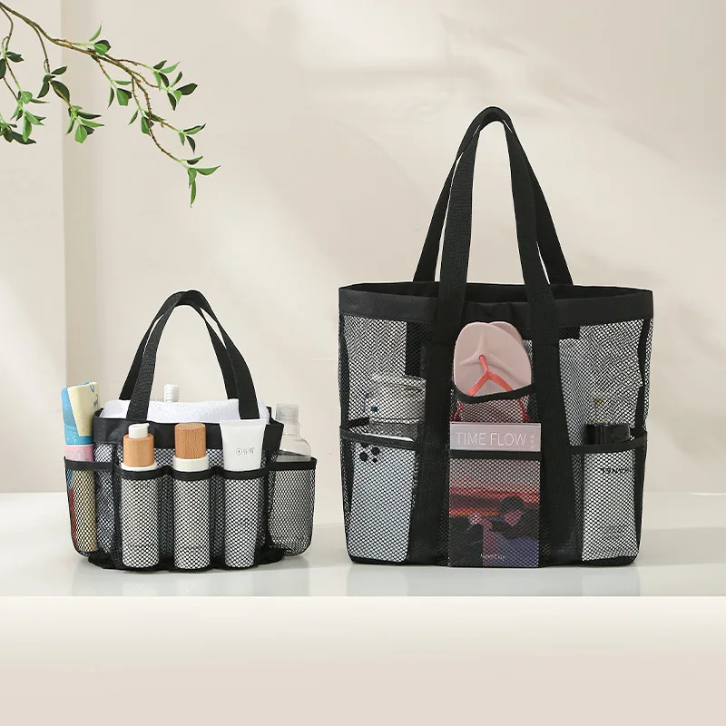 Storage bag mesh handbag transparent shopping bag swimming mesh bag yoga fitness bag large-capacity beach sandbag