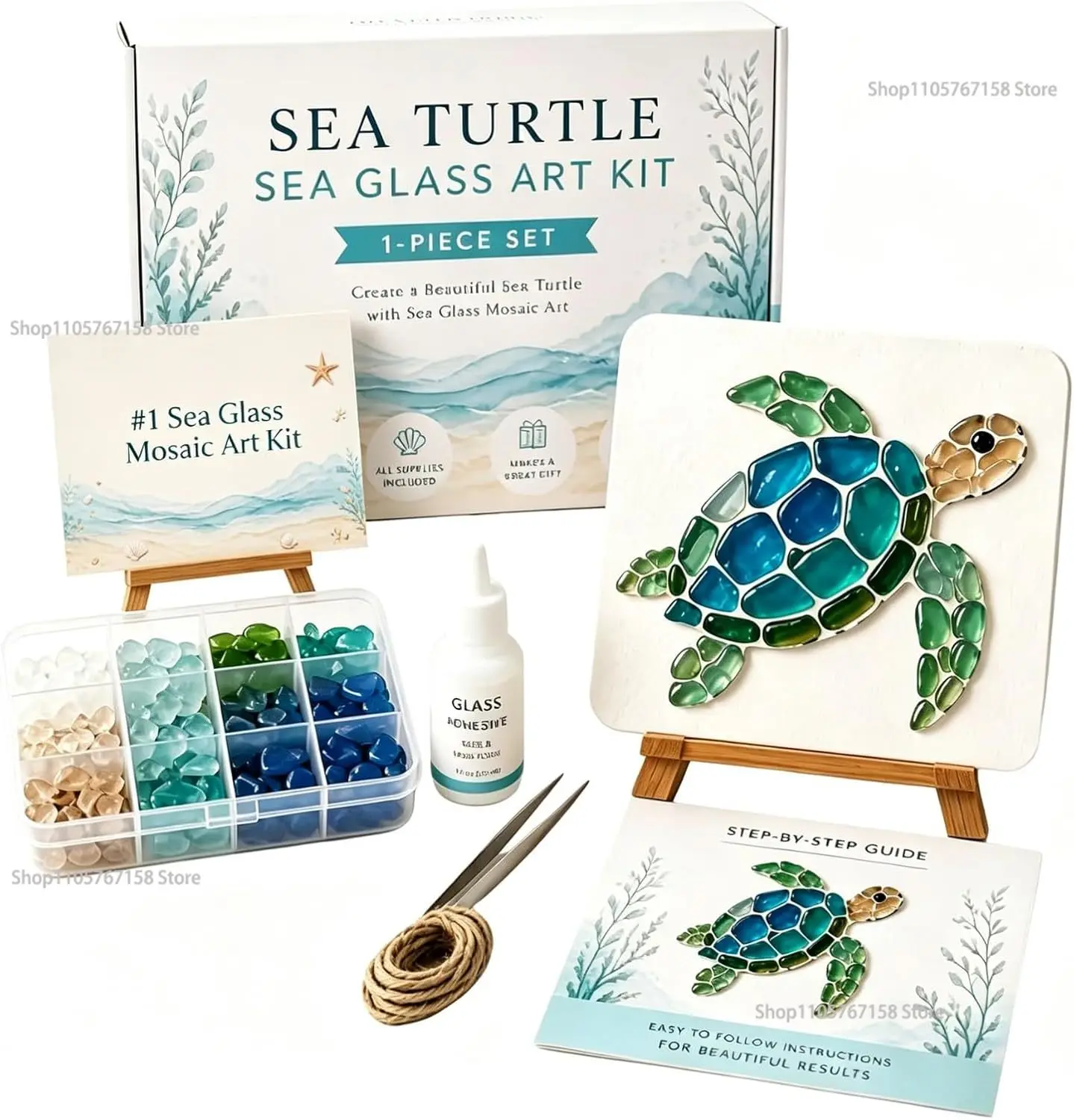 Christmas Sea Glass Art Kit,DIY Sea Glass Mosaic Art Kit with Colorful Glass Pieces Coastal Home Decor Creative Handmade Gift