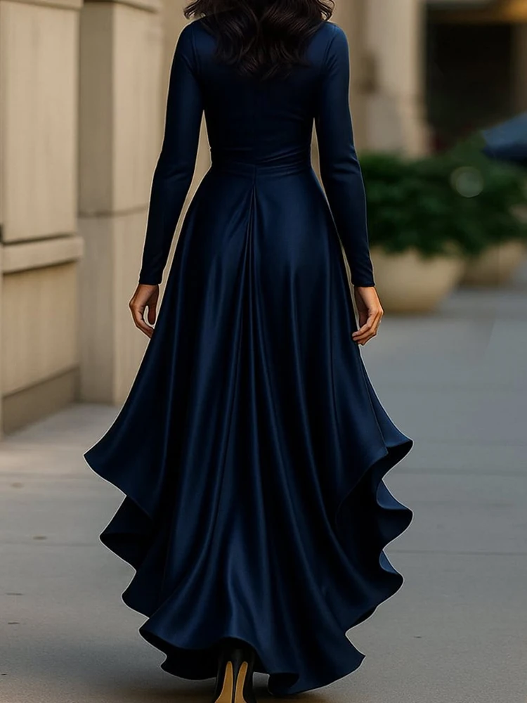 Women Autumn V Neck Patchwork Casual Party Dress Long Sleeve Sexy Slim Fit Maxi Dresses Lacing Up Elegant Ladies Dress Vestidos