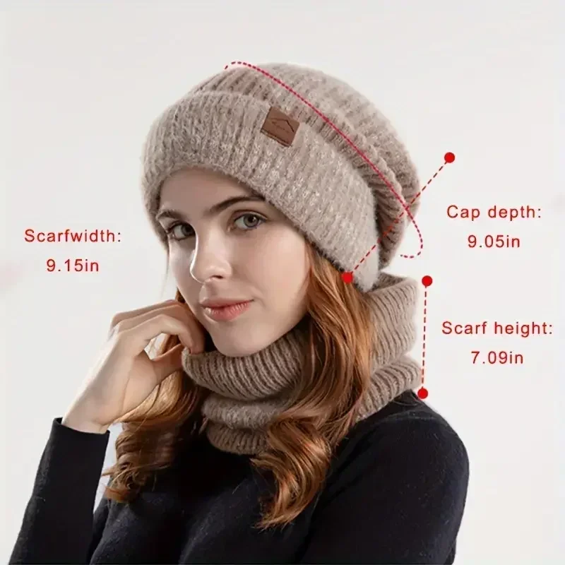 Winter Women's Two-tone Hat with Velvet Bib Two-piece Knitted Hat Thickened Warm Earmuff Beanie Birthday Valentine's Day Gift