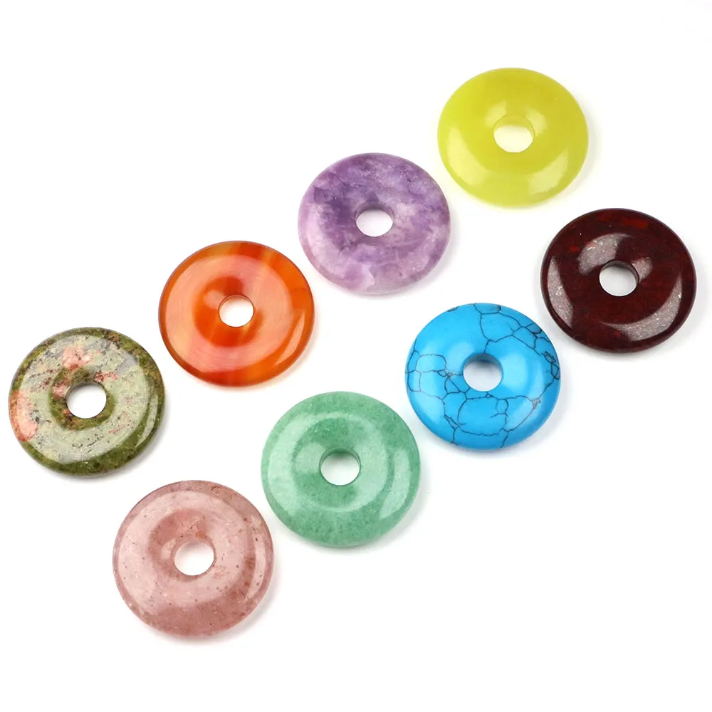 

30mm Donut Pendant Natural Stones Healing Crystal Amethyst Amazonite Beads for Women Men Jewelry Making DIY Necklace Accessories
