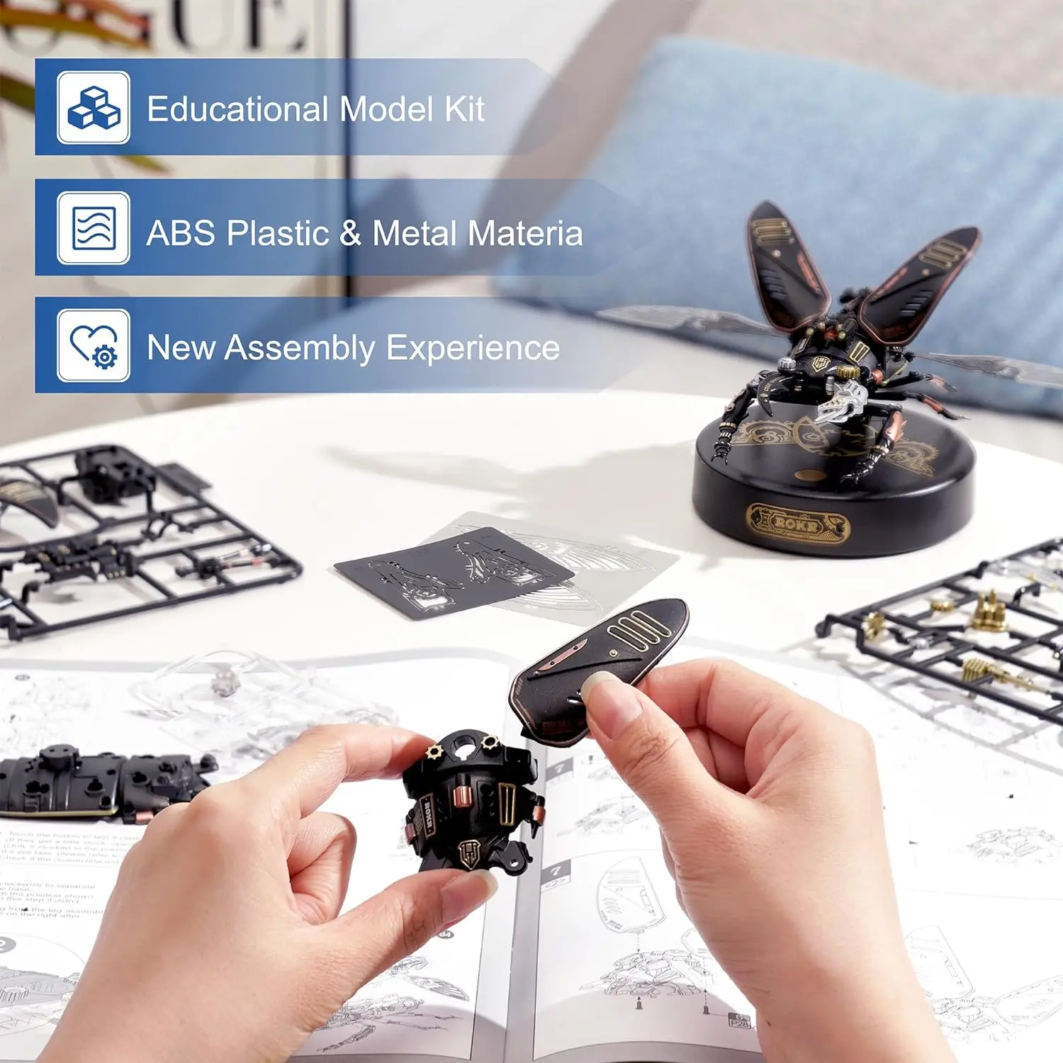 Robotime Rokr 3D Metalowe puzzle Stag Beetle Plastikowy model silnika Zestawy do budowania mechanicznego wieku Prezent dla nastoletnich dorosłych 115 szt MI03