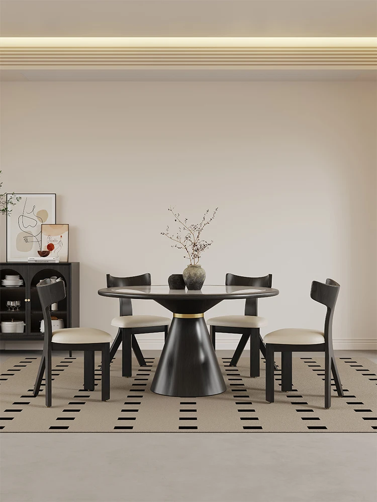 

Nordic solid wood inlaid rock slab dining table and chair combination