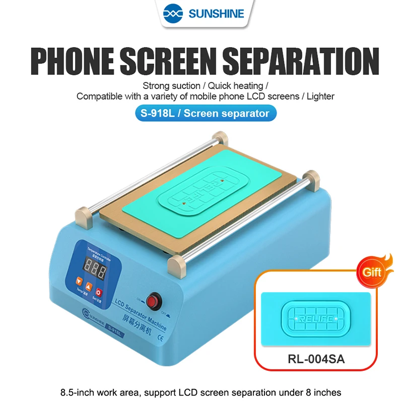 

SUNSHINE SS-918L Screen Separator Constant Temperature Heating Supports LCD Screen Separation Below 8 Inches 50-130°C Adjustable