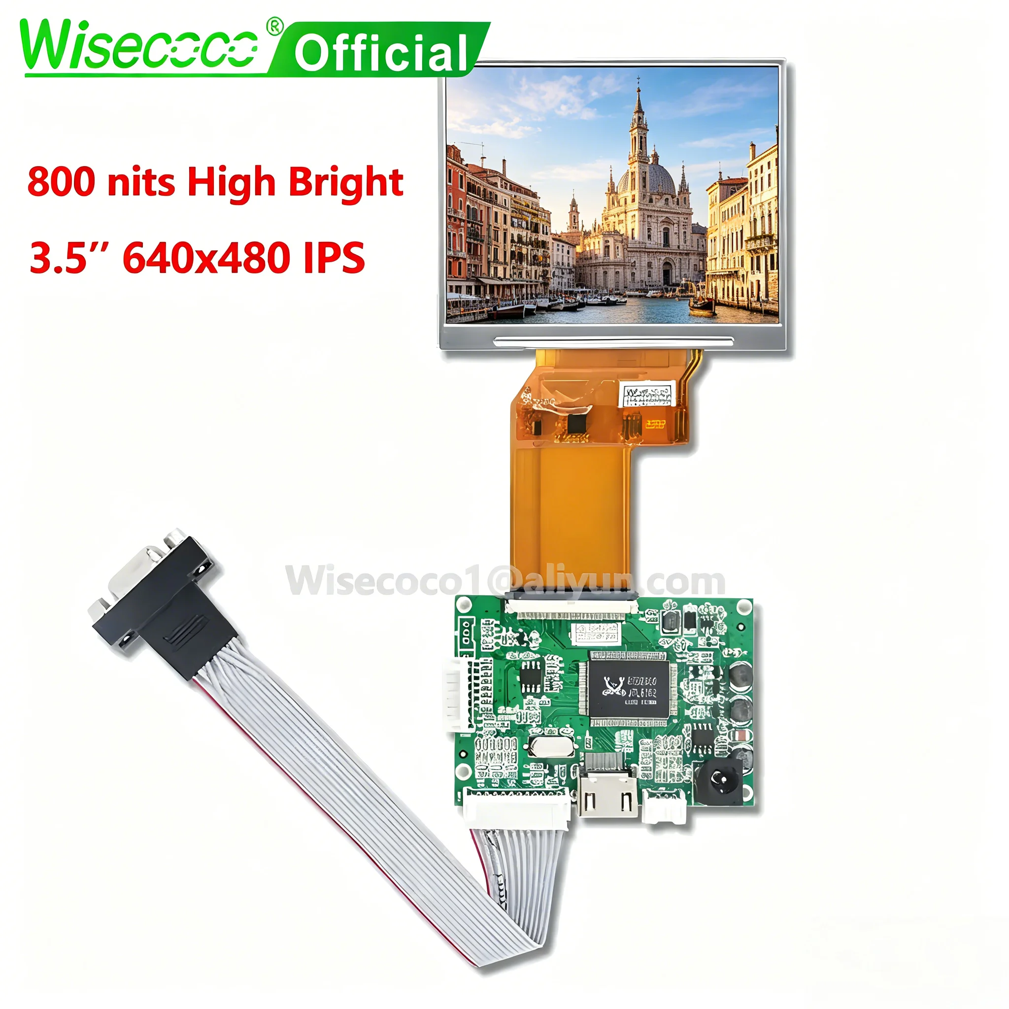 Wisecoco 3.5 Inch 640x480 Sunlight Readable Display IPS TFT LCD Screen 800nits High Brightness Controller Board