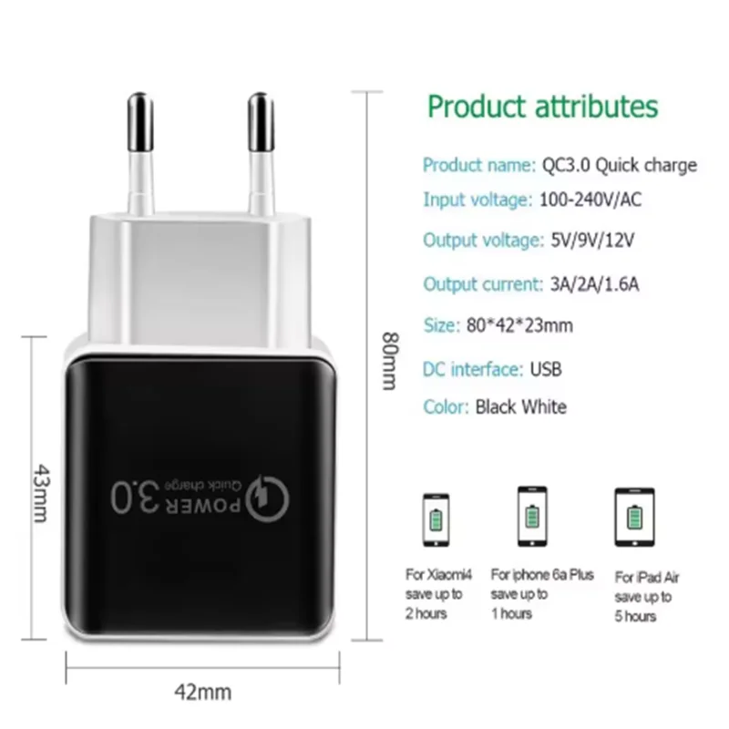 عالية الجودة الاتحاد الأوروبي التوصيل شاحن سريع QC3.0 USB نوع C شاحن العالمي الجدار محول الطاقة شاحن آيفون سامسونج شاومي الهاتف
