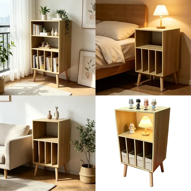 Customizable Wooden Log Storage Cabinet Multi Compartment Magazine Record Holder Bedside Table for Home Organization