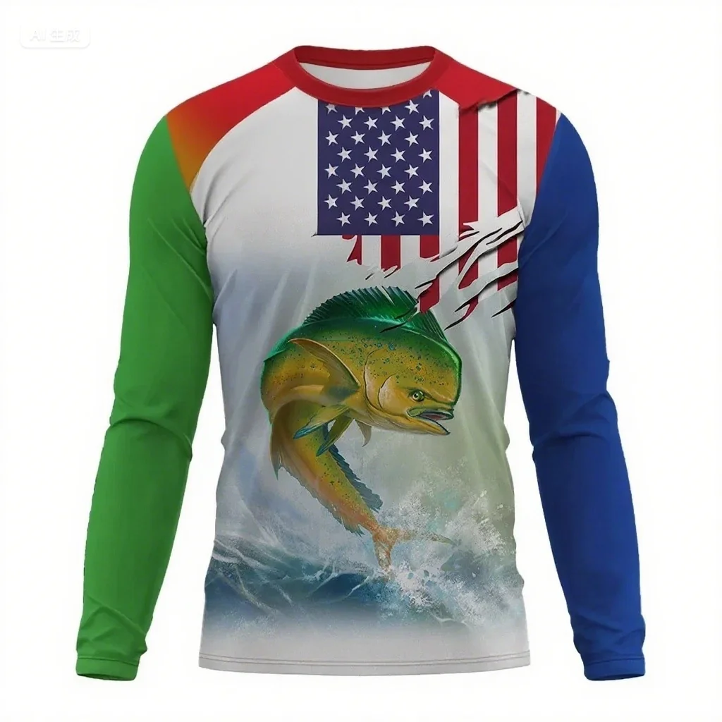 

Men's Hot Selling Fishing Shirt Round Neck Long Sleeved T-shirt Camping Outdoor Sports Top Quick Drying Breathable Base Shirt