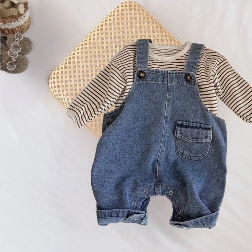 2025 Autumn New Baby Sleeveless Denim Jumpsuit Newborn Toddler Cute Pocket Romper Infant Girl Casual Overalls Kids Clothes