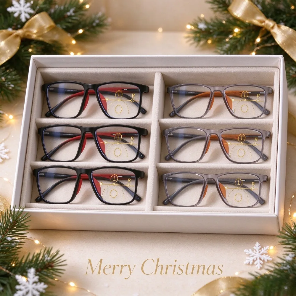 6-Piece Multi-Focus Reading Glasses - Sport Full Edge Square Frame with PC Lens and Silicone Arm, Unisex Comfortable Driving Glasses for Cars, Phones, Walking, Christmas and Halloween Gifts