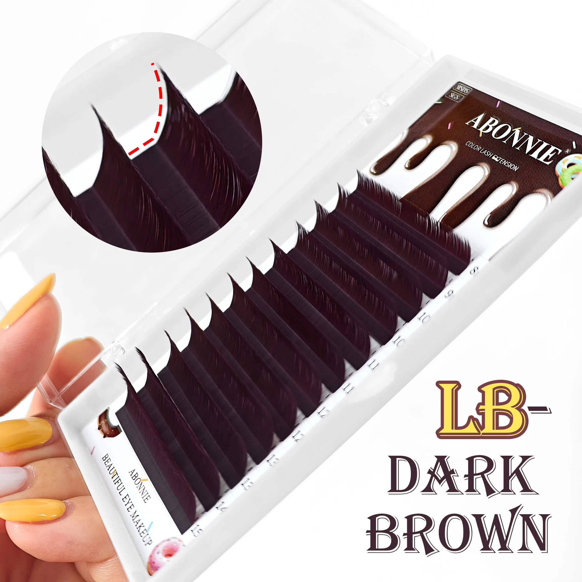 Pestañas Abonnie LB Marrón Oscuro, Extensiones de Pestañas Clásicas de Color Marrón, Pestañas Individuales Esponjosas Estilo Ojo de Zorra