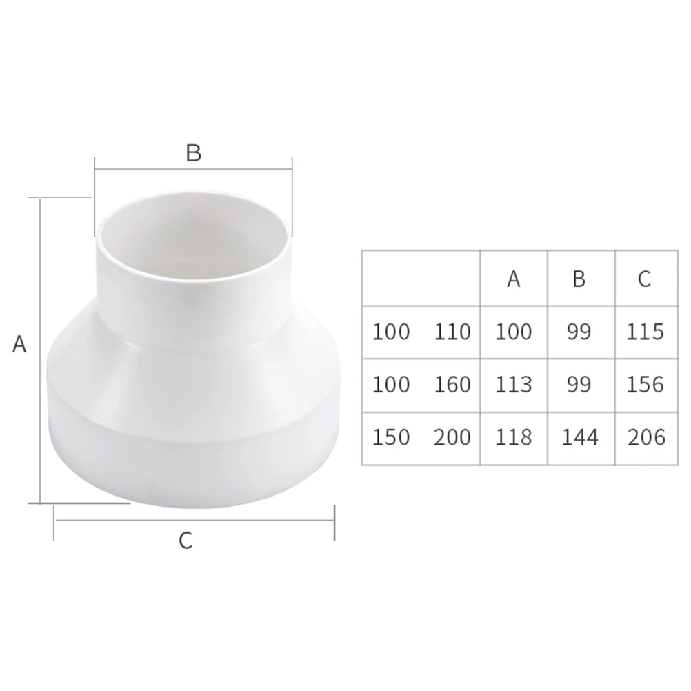 

1pc Abs Plastic Reducing Pipe For Kitchen Ventilator Tapered 200Mm To 150Mm White Duct Connector Fit Most Ventilation Systems