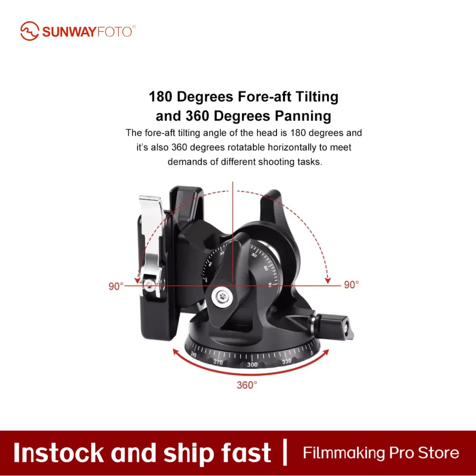 

SUNWAYFOTO Two-way Tilt Head for Monopod and Tripod with Panoramic Rotation 15lbs Load Capacity