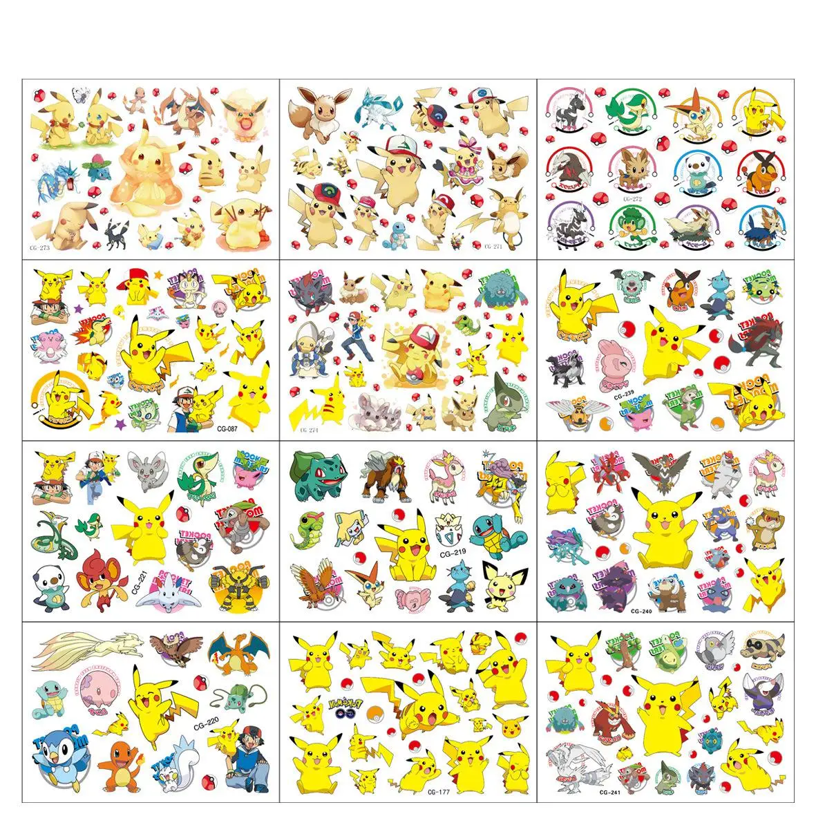 New Pokemon Tattoo Stickers Pikachu Action Figure Cartoon Children's Temporary Tattoos Kids Girls Birthday Gift