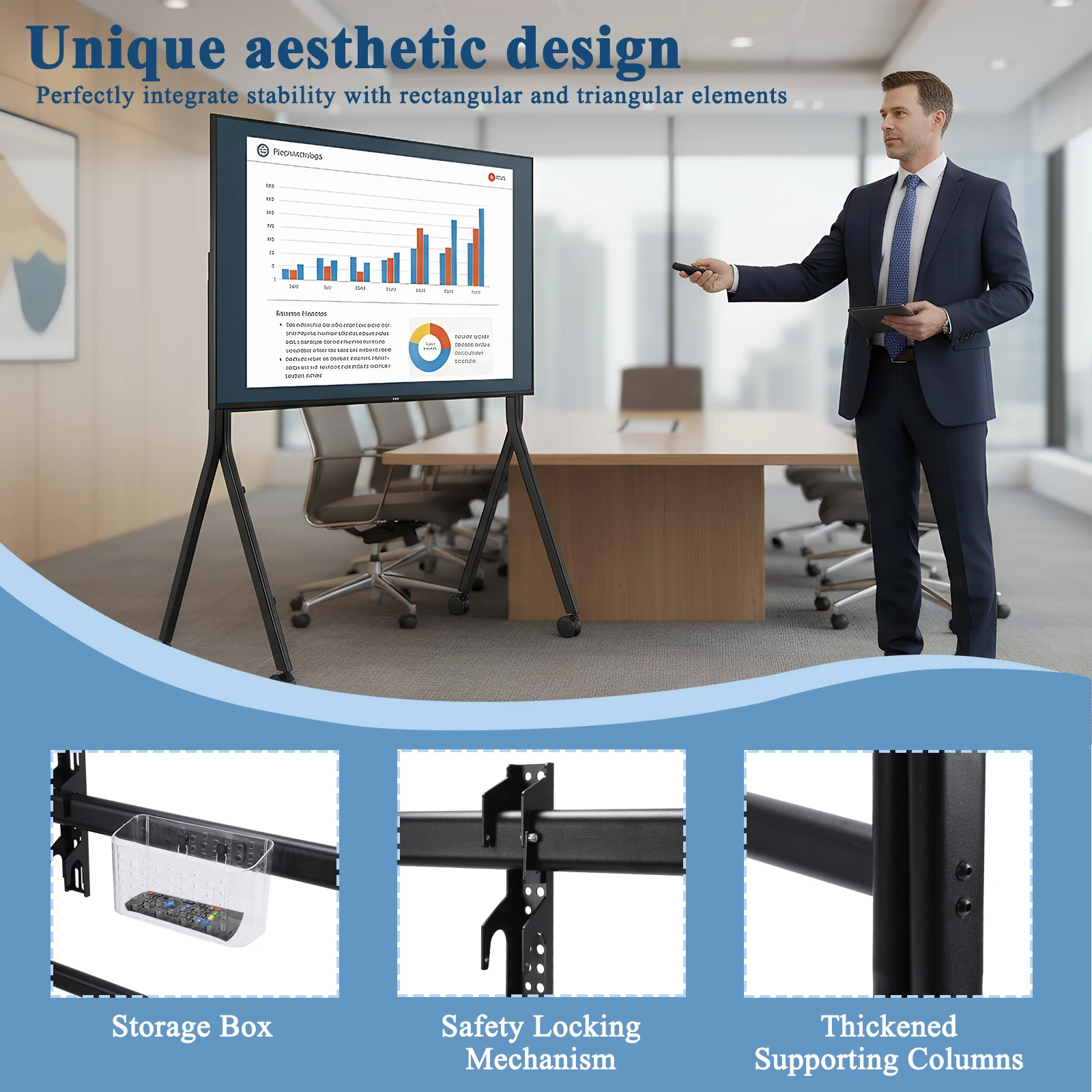 

Усиленная передвижная подставка для телевизоров с диагональю 86-110 дюймов, портативная угловая напольная стойка для ТВ, максимальная нагрузка 485 фунтов/220 кг, с блокирующимися колесами