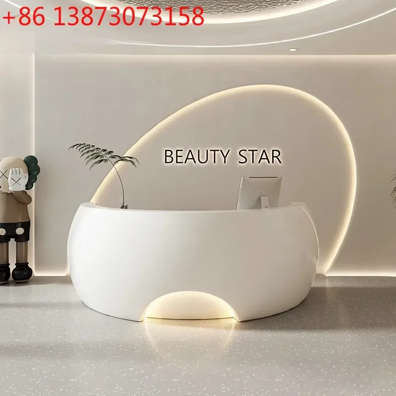 FRP creative arc special-shaped baking paint front desk arc company high-end reception desk beauty salon bar customization