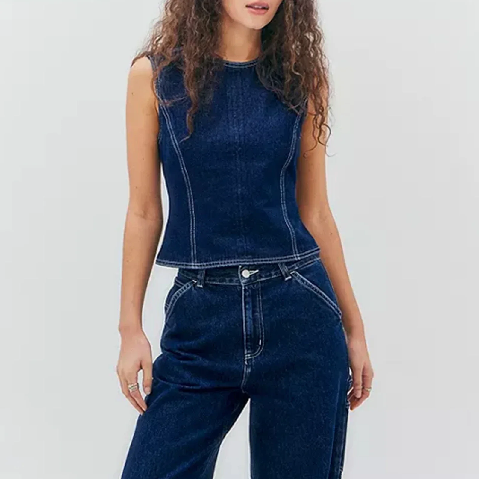

2025 Women's Summer Y2K Vintage Denim Crop Tank Tops Sleeveless Round Neck Aesthetic Backless Big Bow Tied Slim Fit Vest