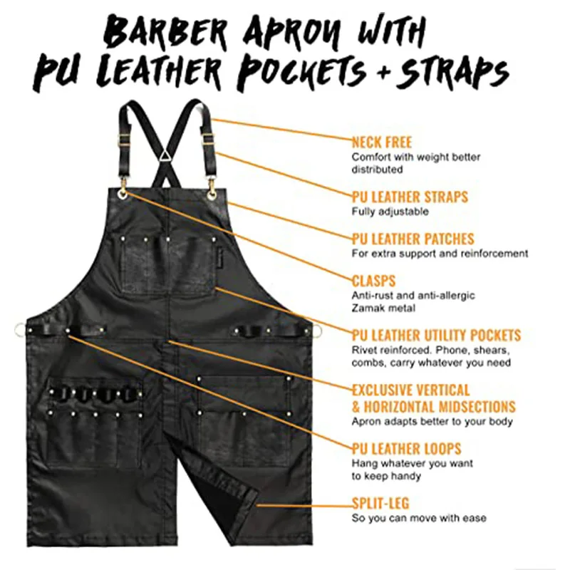 

Professional Grade Waterproof Apron With Custom Logo Pockets For Hair Stylists And Grill