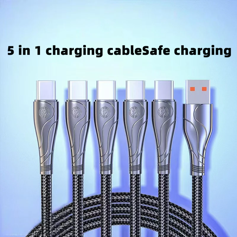 

Пять кабелей для передачи данных для Android Huawei Xiaomi Samsung, линия зарядки мобильного телефона, быстрая плетеная медная жила с несколькими головками