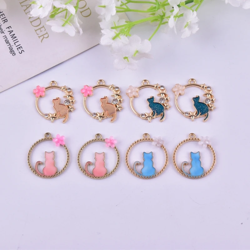 10pcs/pack Trendy Flower Cat Animal Metal Charms for Earring Necklace Jewelry DIY Making