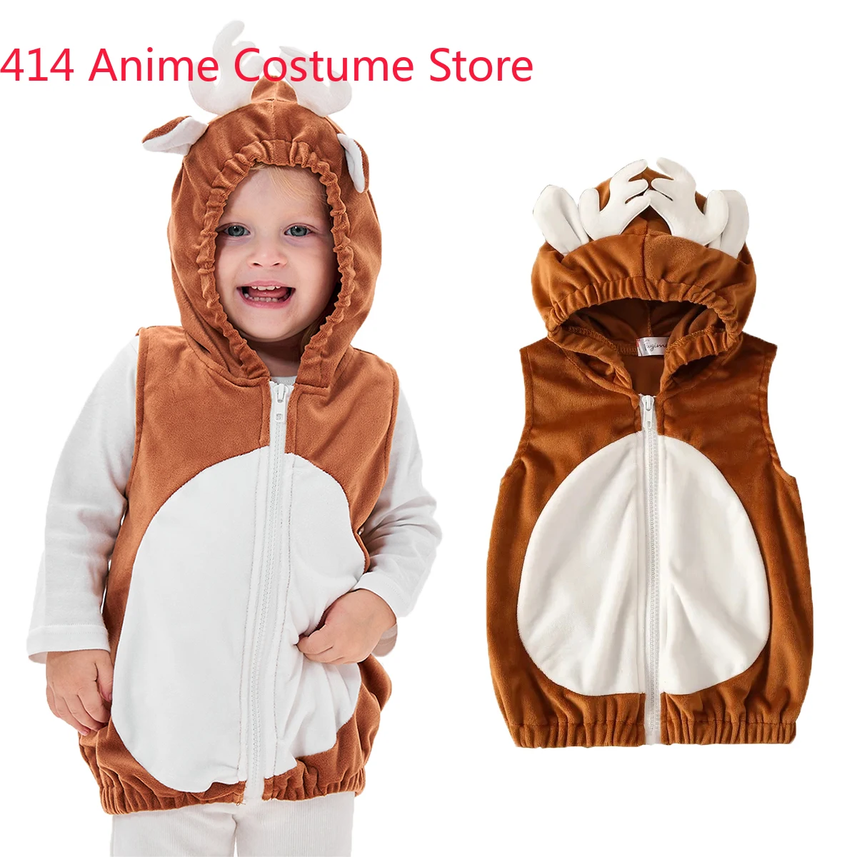 Unisex Baby Infant Toddler Christmas Deer Costume Hoodie Vest  Zipper 12M 18M 24M 36M Halloween Purim Photography