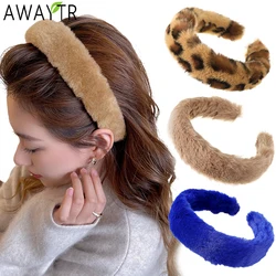 Retro Plush Faux Rabbit Fur Hairbands Hair Hoop Women Elegant Hair Accessories Headbands Soft Wide Headwear Girls Party Headware